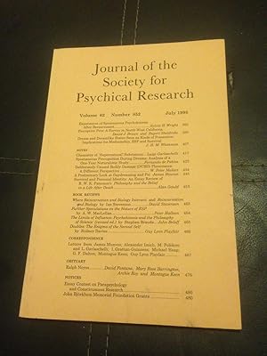 Journal of the Society for Psychical Research Volume 62 Number 852 July 1998 [Paperback] Beloff, ...