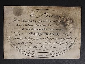 Engraved Trade Card for C. Price's "Real Manufactory for all sorts of Choice Canes, Sticks, Whips...