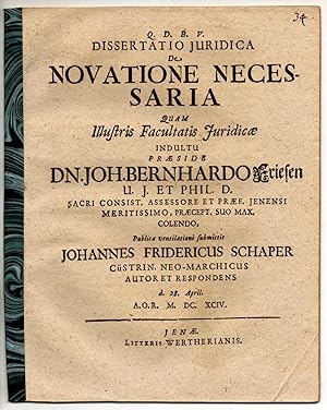 Seller image for Juristische Dissertation. De novatione necessaria. for sale by Wissenschaftliches Antiquariat Kln Dr. Sebastian Peters UG