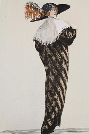 Costumes parisiens. Grand manteau de Loutre. Col d'hermine. Chapeau noir à plume changeante (pl.3...