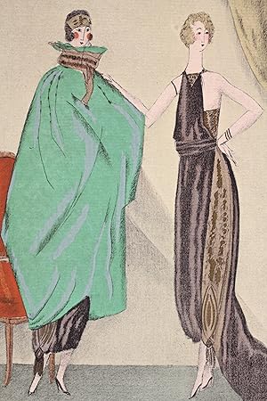 Bild des Verkufers fr Les Deux Soeurs. Manteau et robe pour le soir, de Beer (pl.54, La Gazette du Bon ton, 1920 n7) zum Verkauf von Librairie Le Feu Follet