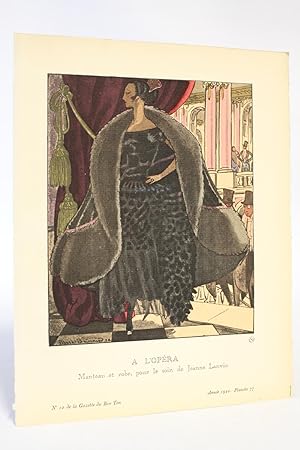 Seller image for A l'opra. Manteau et robe, pour le soir, de Jeanne Lanvin (pl.77, La Gazette du Bon ton, 1920 n10) for sale by Librairie Le Feu Follet