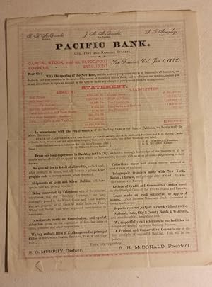 Printed Circular for the Pacific Bank, San Francisco, January 1, 1880.