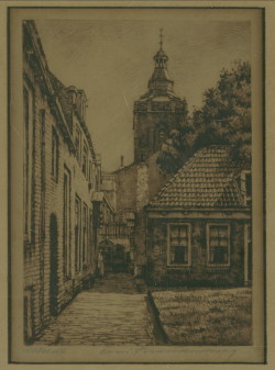 Utrecht toren Buurkerk / Buurkerksteeg, ets