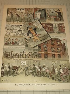Seller image for 1885 Puck Lithograph of "The Business Boom" What the Papers Say About It for sale by rareviewbooks