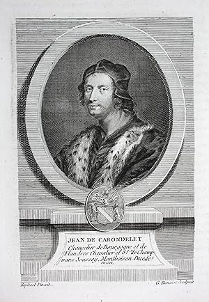 Bild des Verkufers fr Jean de Carondelet" - Jan I Carondelet (1428-1502) Dole Mechelen Burgund Burgundy Geistlicher chapelain Politiker politicien gravure Portrait engraving zum Verkauf von Antiquariat Steffen Vlkel GmbH