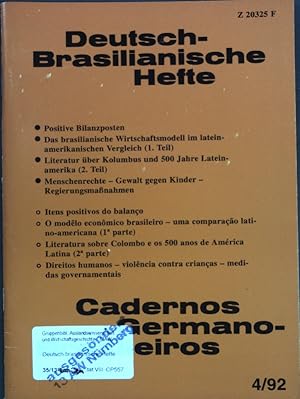 Bild des Verkufers fr Literatur ber Kolumbus und 500 Jahre Lateinamerika (2. Teil); in: Heft 4/92 Deutsch-Brasilianische Hefte, Zweimonatsschrift fr Kultur, Wirtschaft und Politik; Cadernos Germano-Brasileiros; zum Verkauf von books4less (Versandantiquariat Petra Gros GmbH & Co. KG)