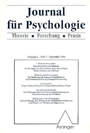 Geschlechterverhältnisse. Heft 3/1994. Journal für Psychologie. Theorie Forschung Praxis. Jahrgan...