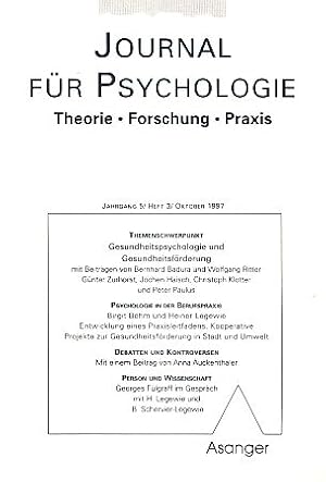 Gesundheitspsychologie und Gesundheitsförderung. Heft 3/1997. Journal für Psychologie. Theorie Fo...