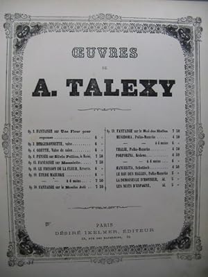 Image du vendeur pour TALEXY Adrien Musidora Piano XIXe sicle mis en vente par partitions-anciennes