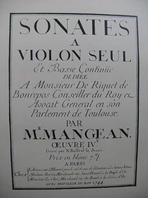 MANGEAN Sonate en Fa majeur Piano Violon 1914