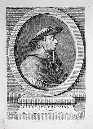 Imagen del vendedor de Guillaume Brissonet" - Guillaume Briconnet (1445-1514) Crdinal de Saint Malo, duc de Rheims, officier royal gravure engraving a la venta por Antiquariat Steffen Vlkel GmbH