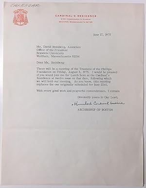 Immagine del venditore per Typed Letter Signed on "Cardinal's Residence" letterhead venduto da Argosy Book Store, ABAA, ILAB