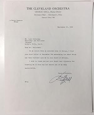 Typed Letter Signed on "Cleveland Orchestra" letterhead