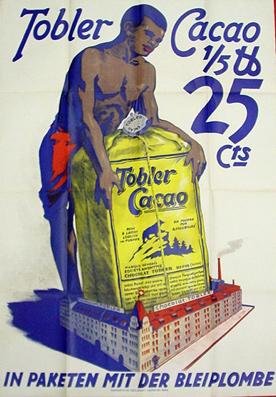 Plakat - Tobler Cacao 1/5 u. 25 cts. In Paketen mit der Bleiplombe. Farblithographie.