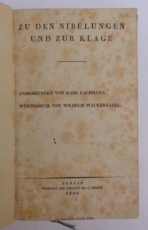 Bild des Verkufers fr Zu den Nibelungen und zur Klage. Anmerkungen. zum Verkauf von Der Buchfreund