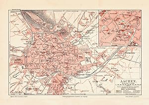 Alte historische Stadtkarte Aachen Stadtplan Lithographie 1902