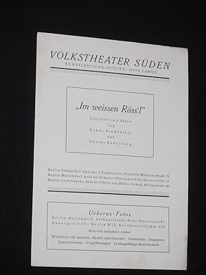 Imagen del vendedor de Programmzettel Volkstheater Sden 1946. IM WEISSEN RSS'L von Blumenthal, Kadelburg. Spielleitung: Otto Lange. Mit Antje Mestern, Willi Schwabe, Annelise Berg, Ena Hennrichs-Noack, Erdmann Rafalsky, Dieter Peschtrich, Max Pratsch, Ingrid Droth, Axel Schmidt, Gerti Russ, Hans Stammer, Jrgen Pratsch, Christel Streckebach, Gisela Wagnitz a la venta por Fast alles Theater! Antiquariat fr die darstellenden Knste