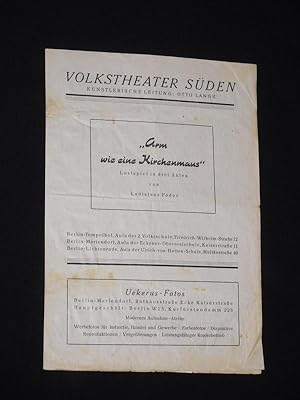 Bild des Verkufers fr Programmzettel Volkstheater Sden 1946. ARM WIE EINE KIRCHENMAUS von Fodor. Spielleitung: Otto Lange. Mit Gustav Adolf Semler, Hans Fenselau, Max Pratsch, Toni Palm, Annelise Berg, Jo Reinhardt, Axel Schmidt und Otto Lange zum Verkauf von Fast alles Theater! Antiquariat fr die darstellenden Knste