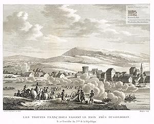 Les troupes Francaises passant le Rhin près Dusseldorff. Französische Revolutionsarmee unter Jour...