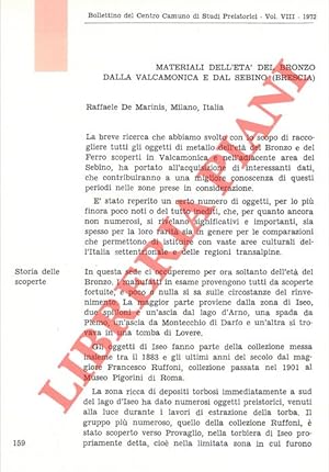 Materiali dell'Età del Bronzo dalla Valcamonica e dal Sebino (Brescia) .