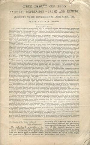 The Issue Of 1880. National Depression - Cause And Remedy Addressed To The Congressional Labor Co...