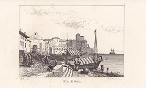 Mola di Gaeta, Formia, Stahlstich um 1835 mit Hafenansicht und Blick auf die Stadt, Blattgröße: 1...