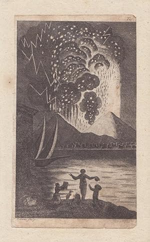 Vulkanausbruch, Vesuv, Kupferstich um 1830 mit Blick auf den ausbrechenden Vulkan, Blattgröße: 21...