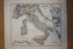 Italien mit der damat. - albanesischen Küste, Rom, Neapel, Sardinien, Sicilien, altkolorierter St...