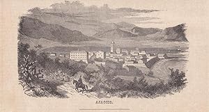 Korsika, Ajaccio, Holzstich um 1850 mit schönem Blick auf die Stadt und die Landschaft, Blattgröß...