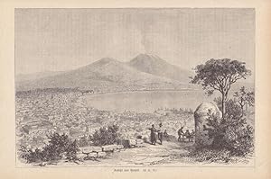 Ansicht von Neapel, Vesus, Holzstich um 1870, Blattgröße: 18,5 x 27 cm, reine Bildgröße: 16 x 23,...