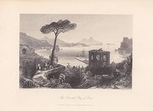 The Fort and Bay of Baiae, Bacoli, Golf von Neapel, Stahlstich um 1850 von T.A. Prior nach W.H. B...