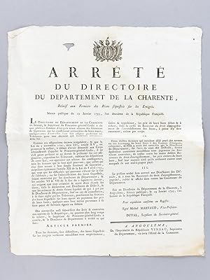 Arrêté du Directoire du Département de la Charente, Relatif aux Fermiers des Biens séquestrés sur...