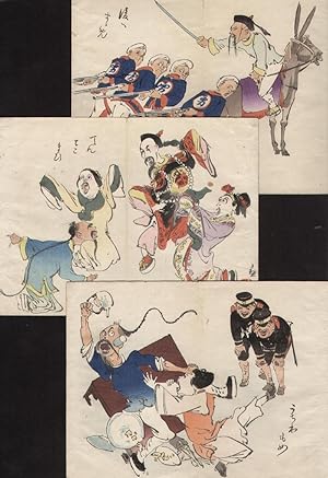 Sammlung mit japanischen Karikaturzeichnungen die Rückständigkeit der Chinesen aufzeigend.