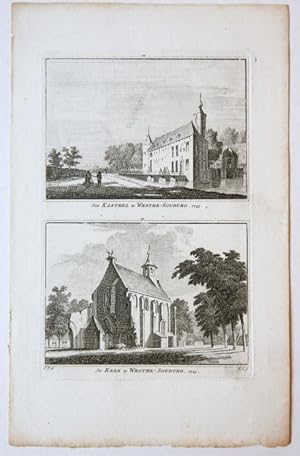 Het Kasteel te Wester-Souburg. 1743. / De Kerk te Wester-Souburg. 1743.