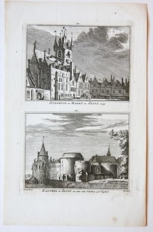 Stadhuis en Markt te Sluis. 1739 / Kasteel te Sluis na eene oude Schilderij op 't Kasteel.