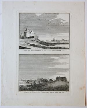 Gezigt langs het Wagthuis de Nollen op Vlissingen. 1743. / Gezigt op de Nollen en Vlissingen van ...