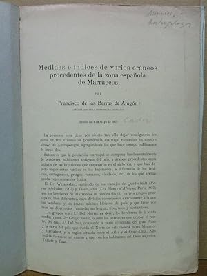 Imagen del vendedor de Medidas e ndices de varios crneos procedentes de la zona espaola de Marruecos a la venta por Librera Miguel Miranda