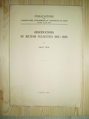 Image du vendeur pour Observations of Meteor Velocities 1931 - 1938 mis en vente par Expatriate Bookshop of Denmark