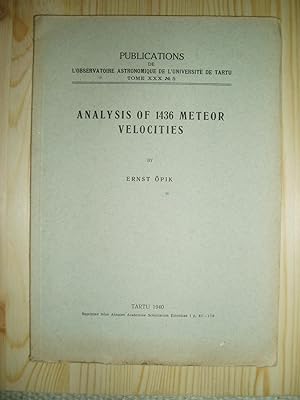 Image du vendeur pour Analysis of 1436 Meteor Velocities mis en vente par Expatriate Bookshop of Denmark