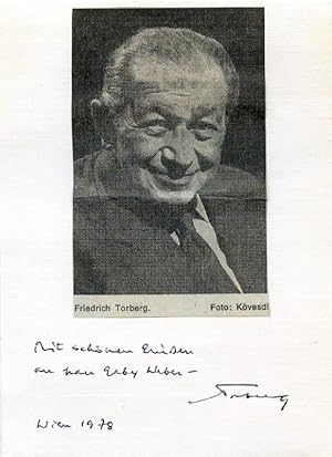 Imagen del vendedor de Eigenh. Albumblatt mit Widmung und U. ("Torberg"). a la venta por Antiquariat INLIBRIS Gilhofer Nfg. GmbH
