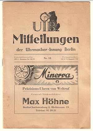 UIB Mitteilungen der Uhrmacher-Innung Berlin Nr. 15 aus dem Jahr 1951 (Jahreszahl aus den Texten ...