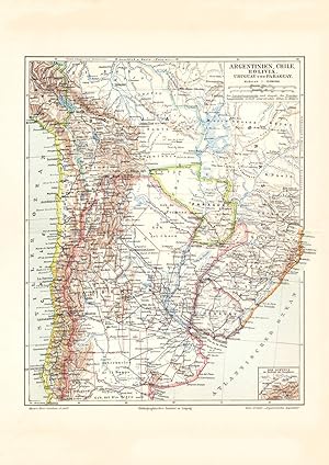 Historische Landkarte Argentinien Chile Bolivien Uruguay Paraguay Karte 1902