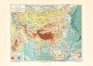 Alte historische Landkarte Asien Flüße und Gerbirge Karte Lithographie 1902