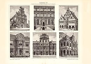 Alter historischer Druck Architektur XI. Holzstich 1902