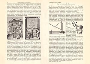 Alter historischer Druck Alte astronomische Instrumente I. - III. Holzstich 1902