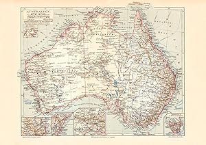 Alte historische Landkarte Australien Karte Lithographie 1902