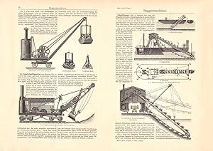 Alter historischer Druck Baggermaschinen Holzstich 1902