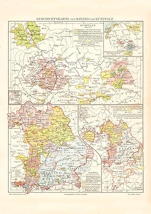 Historische Landkarte Geschichtskarte Bayern Kurpfalz Karte Lithographie 1902