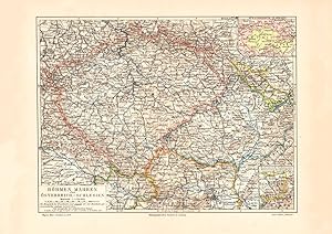 Alte historische Landkarte Böhmen Mähren Schlesien Karte Lithographie 1903